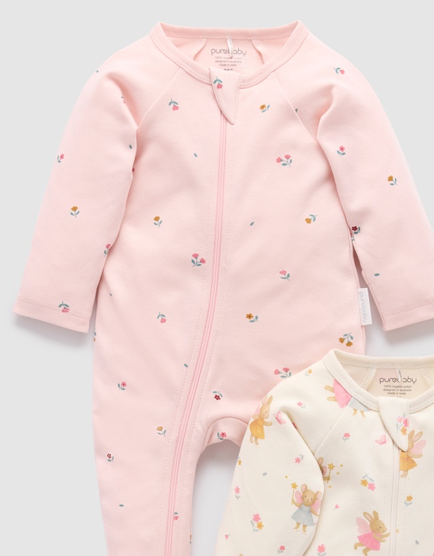 Purebaby - 2 Pack Zip Growsuit -Kids-Babies