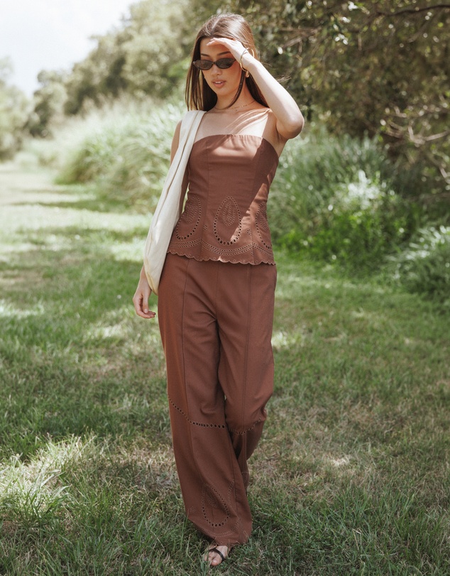 Petal & Pup - Dalia Eyelet Pant - Brown
