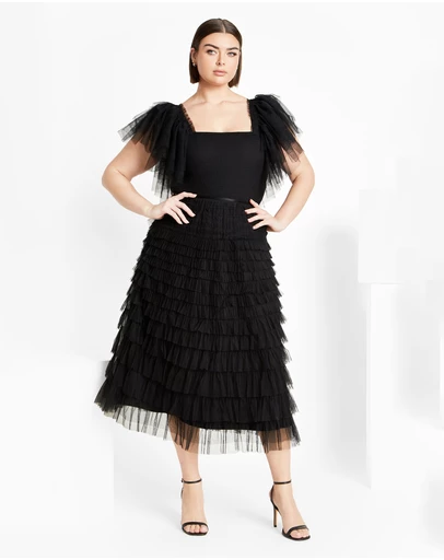 City Chic - Plus size Averi Tulle Midi Skirt - black