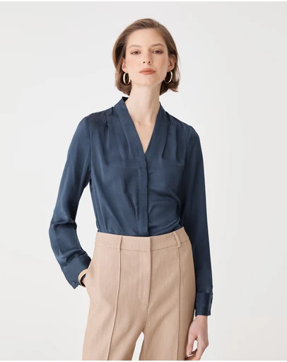Forcast - Claire Pleat Neck Satin Blouse