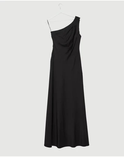 Revibe - Repaired CHANCERY Hallie Satin One Shoulder Drape Maxi Dress - AU 10