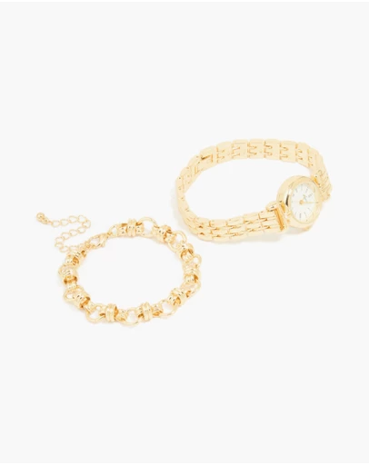 Lovisa - Gold Chain Bracelet & Watch Set