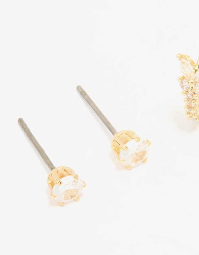 Lovisa - Gold Plated Cubic Zirconia Butterfly Huggie & Stud Earrings 2-Pack