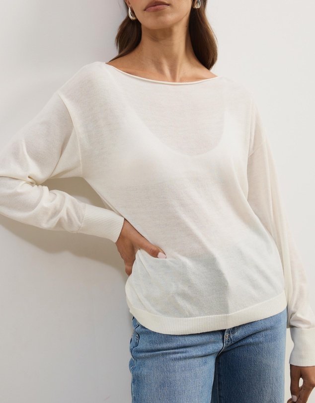 Atmos&Here - Riva Off Shoulder Fine Knit Top With Long Batwing Sleeve