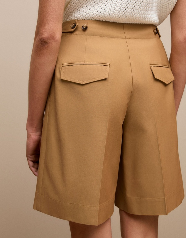 Trenery - Cotton Blend Longline Pleat Short in Rich Tan