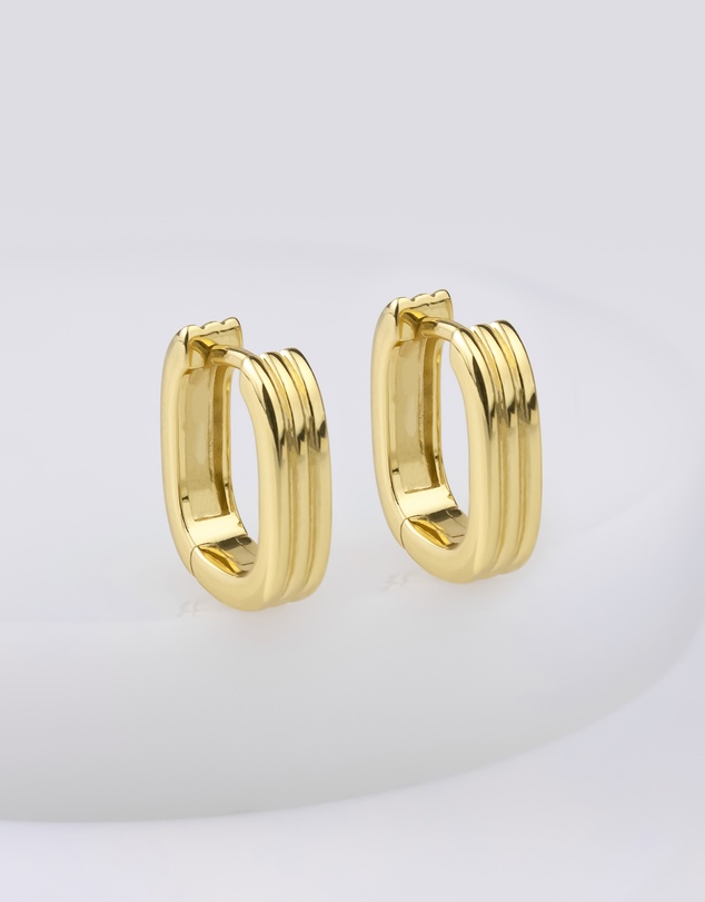 Wanderlust + Co - Triple Band Gold 10mm Huggie Earrings