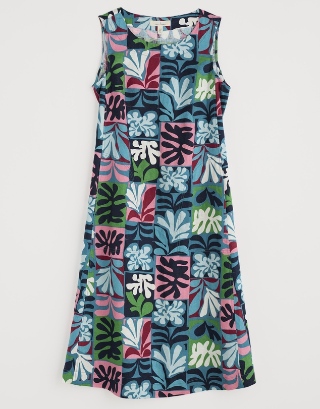 Seasalt - Seasalt Cornwall Collage Seaweed Mid Teal Cresting Waves Dress