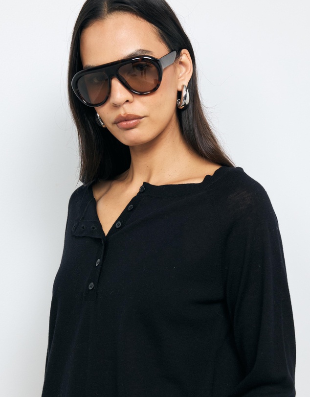 AERE - Asha Semi-Sheer Merino Wool Henley Top
