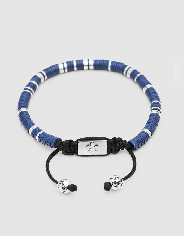 Nialaya Jewellery - Men's Beaded Bracelet with Dark Blue and Silver Disc Beads