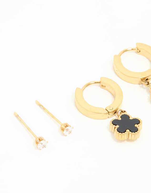 Lovisa - Waterproof Gold Plated Stainless Steel Flower & Star Earrings 3-Pack