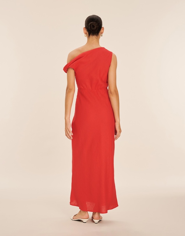 AERE - Fia Linen Draped Off Shoulder Maxi Dress