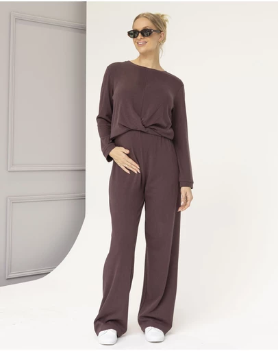 Angel Maternity - Anna 2-piece Maternity Winter Lounge Wear Set in Mocha