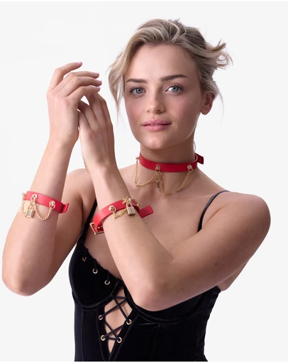 Bras N Things - Night Games Love Lock Handcuffs & Choker Set - Red