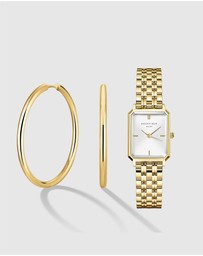 Rosefield - The Octagon XS - Gold Tone Watch and Hoop Earring Set