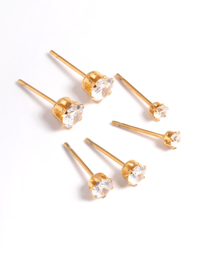 Lovisa - Waterproof Gold Plated Stainless Steel Cubic Zircconia Stud Earring Pack