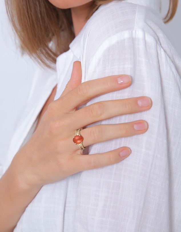 Elli Jewelry - Dotted Cornelian Ring in Gold-Plated 925 Silver