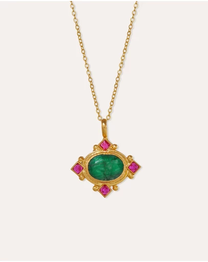 Ottoman Hands - Raina Emerald and Pink Crystal Pendant Necklace