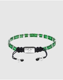 Nialaya Jewellery - Men's Bracelet with Marbled Green and Silver Miyuki Tila Beads