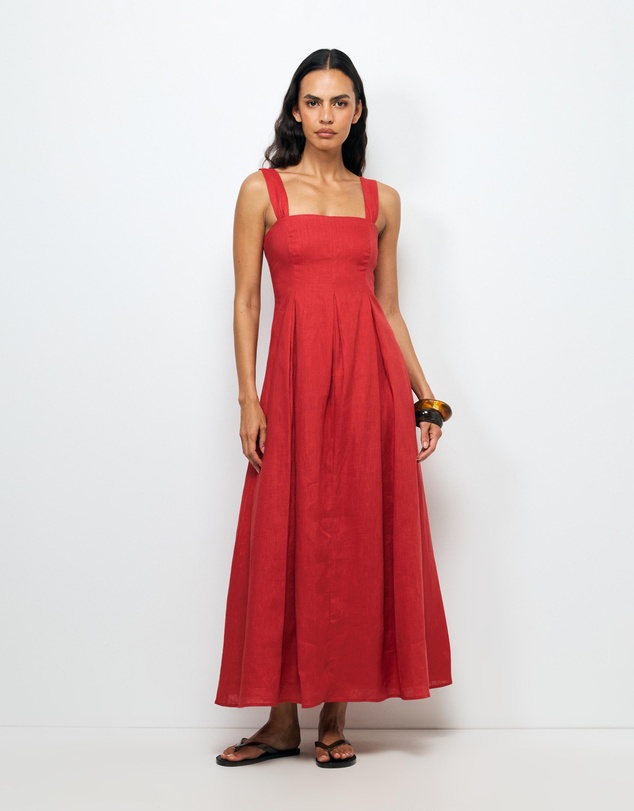 AERE - Inara Pleated Linen Midi Dress