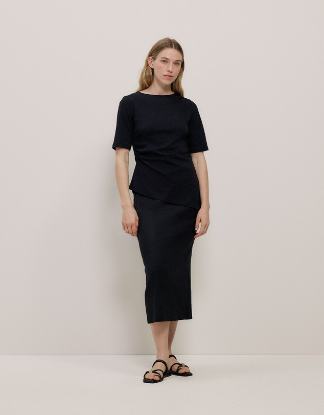 Trenery - Modal Cotton Asymmetric T-shirt in Black
