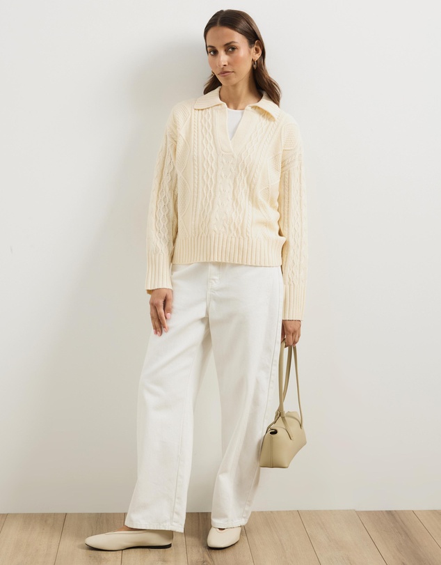 Atmos&Here - Faye Cable Knit Pullover With Collar