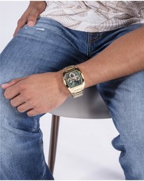 GUESS - Guess Gents and Ladies Set - Phoenix Gold Tone & Green & Veda Ladies Gold Tone Analogue