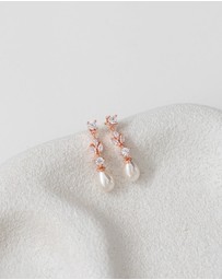 The White Collection - Hazel - Rose Gold Pearl Bridal Drop Earrings