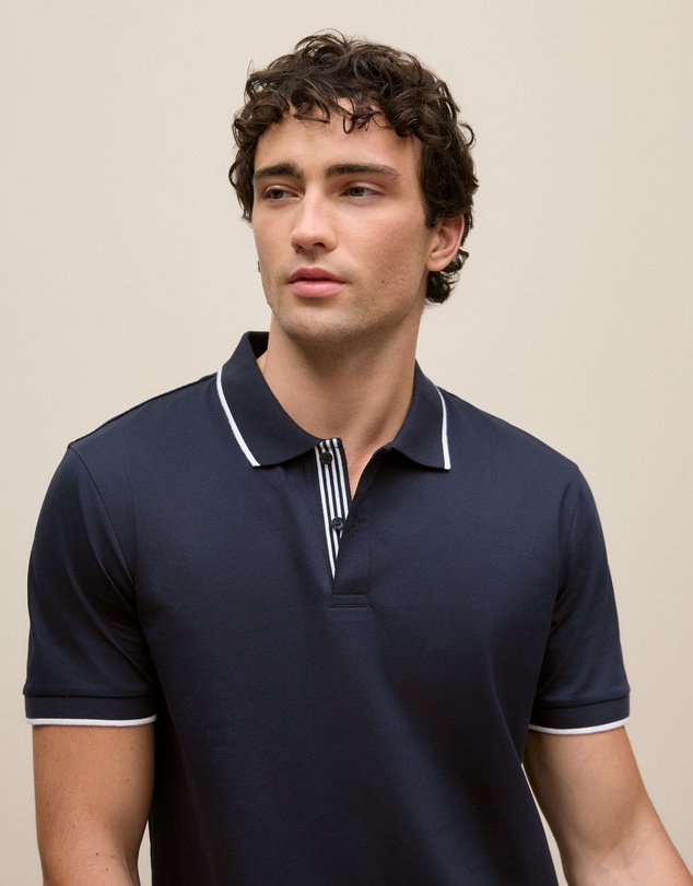 Trenery - Mercerised Cotton Tipped Polo in Navy