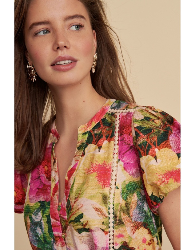 NEXT - Button Through Lace Insert Mini Dress With Linen