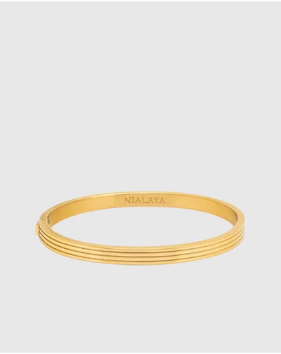 Nialaya Jewellery - Men's Gold Gentleman Bangle