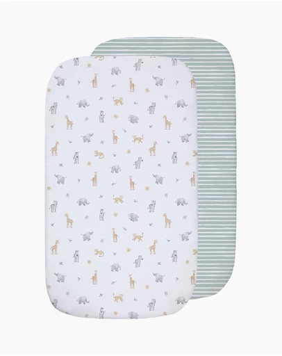 Living Textiles - 2 Pack Organic Bedside Sleeper Fitted Sheet - Roam & Roar
