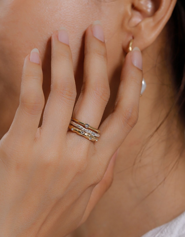 Elli Jewelry - Ring Set of 3 Bicolor Crystal 925 Sterling Silver Gold-Plated