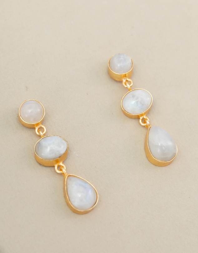 Meshca - 3 Stone Rainbow Moonstone Earrings