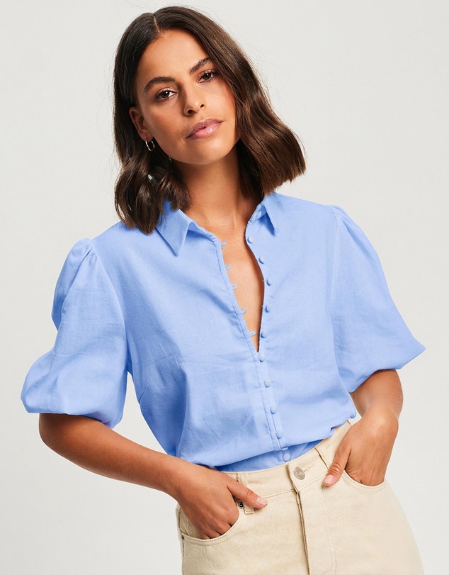 Tussah - Kiara Puff Sleeve Button Front Blouse