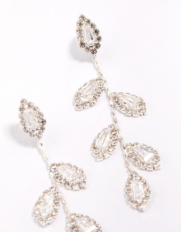 Lovisa - Silver Diamante Leaf Drop Earrings
