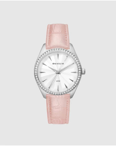Maxum - Sydney - White Dial, Silver Tone Case & Blush Leather Band