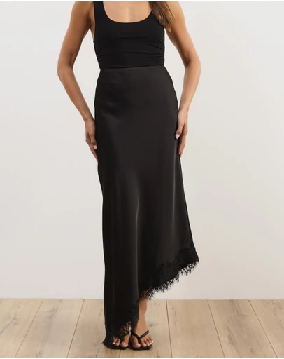 Atmos&Here - Leoni Asymmetric Lace Satin Skirt