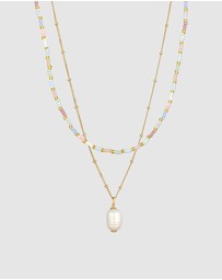 Elli Jewelry - Necklace Layer Beads Pastel with Freshwater Pearls in 925 Sterling Silver Gold Plated