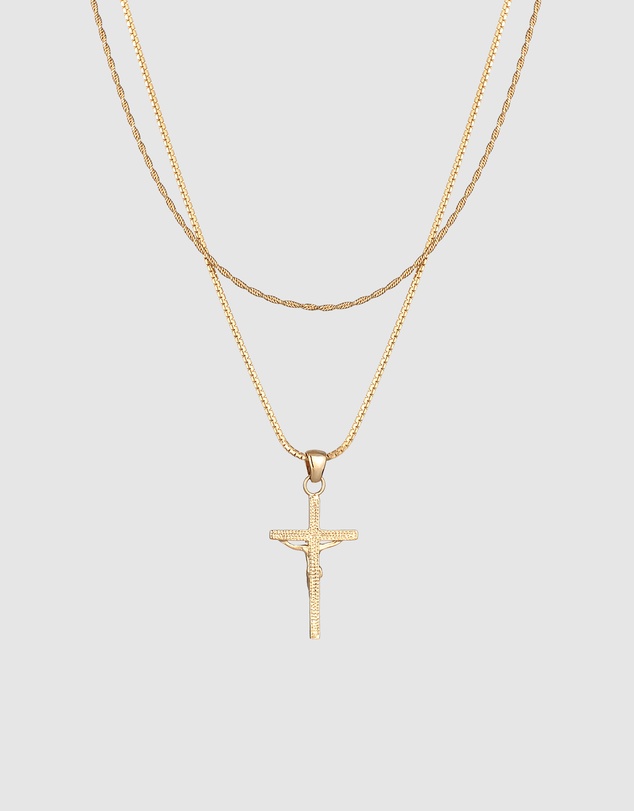 Kuzzoi - ICONIC EXCLUSIVE - Layered Crucifix Pendant Necklace in Gold-Plated 925 Silver