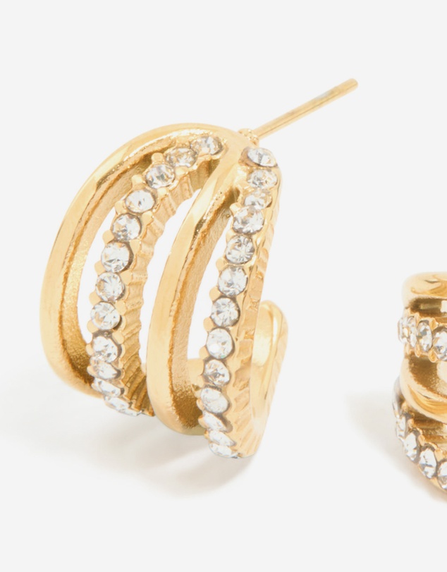 Lovisa - Waterproof Gold Plated Stainless Steel Cubic Zirconia Pave 4-Row Illusion Hoop Earrings