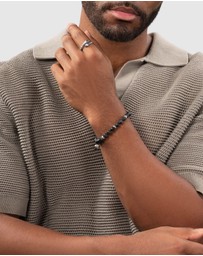 Nialaya Jewellery - Men's Sterling Silver Faceted Beaded Bracelet with Matte Black Onyx