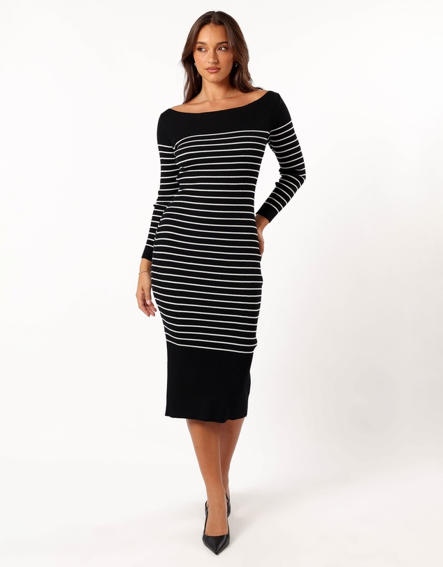 Petal & Pup - Baxtor Off the Shoulder Midi Dress - White/Black