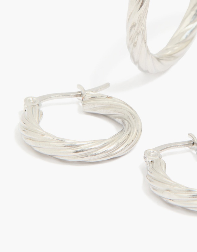 Lovisa - Waterproof Stainless Steel Twisted Hoop Earrings 3-Pack