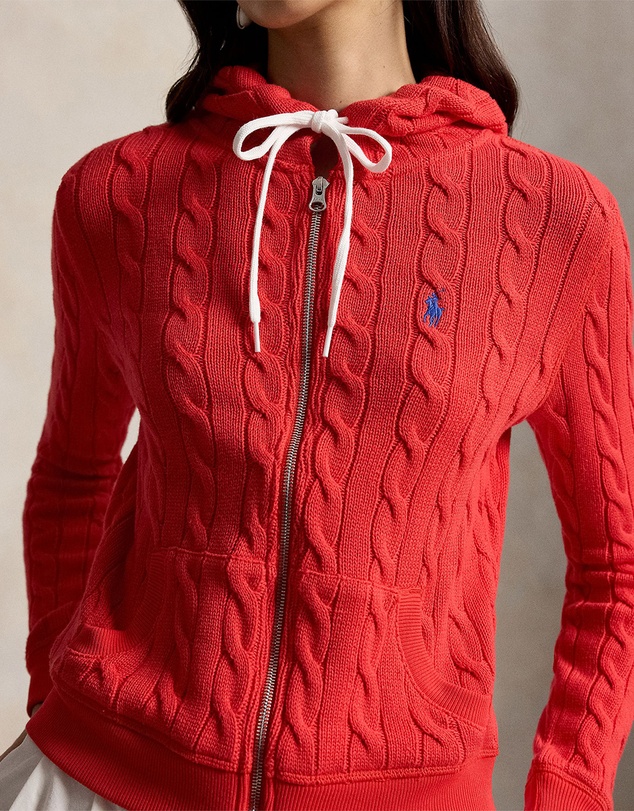 Polo Ralph Lauren - Cable-Knit Cotton Full-Zip Hoodie - The ICONIC Exclusive