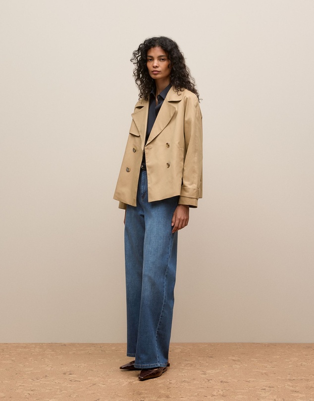 Trenery - Cotton Twill Cropped Trench Coat in Dark Camel