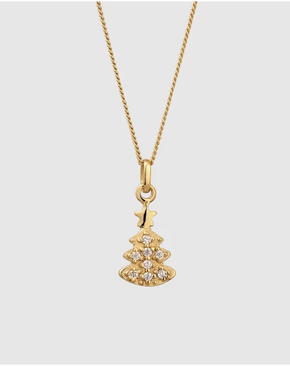 Elli Jewelry - Necklace Women Christmas Tree White Lab Grown Diamond Pendant 925 Sterling Silver Gold Plated