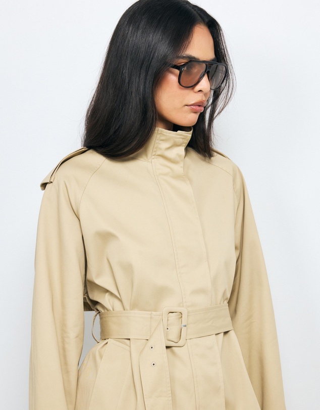 Revibe - Repaired AERE Sadie Funnel Neck Crop Trench Coat - AU 12