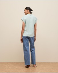 Trenery - Linen Cotton Relaxed Cap Sleeve Polo in Light Mint