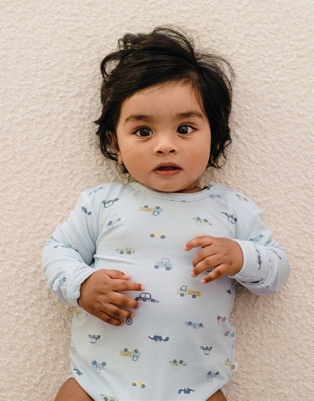 Kynd Baby - Comfy Bodysuit Long Sleeve in Blue Haze Cars