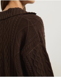Atmos&Here - Faye Cable Knit Pullover With Collar